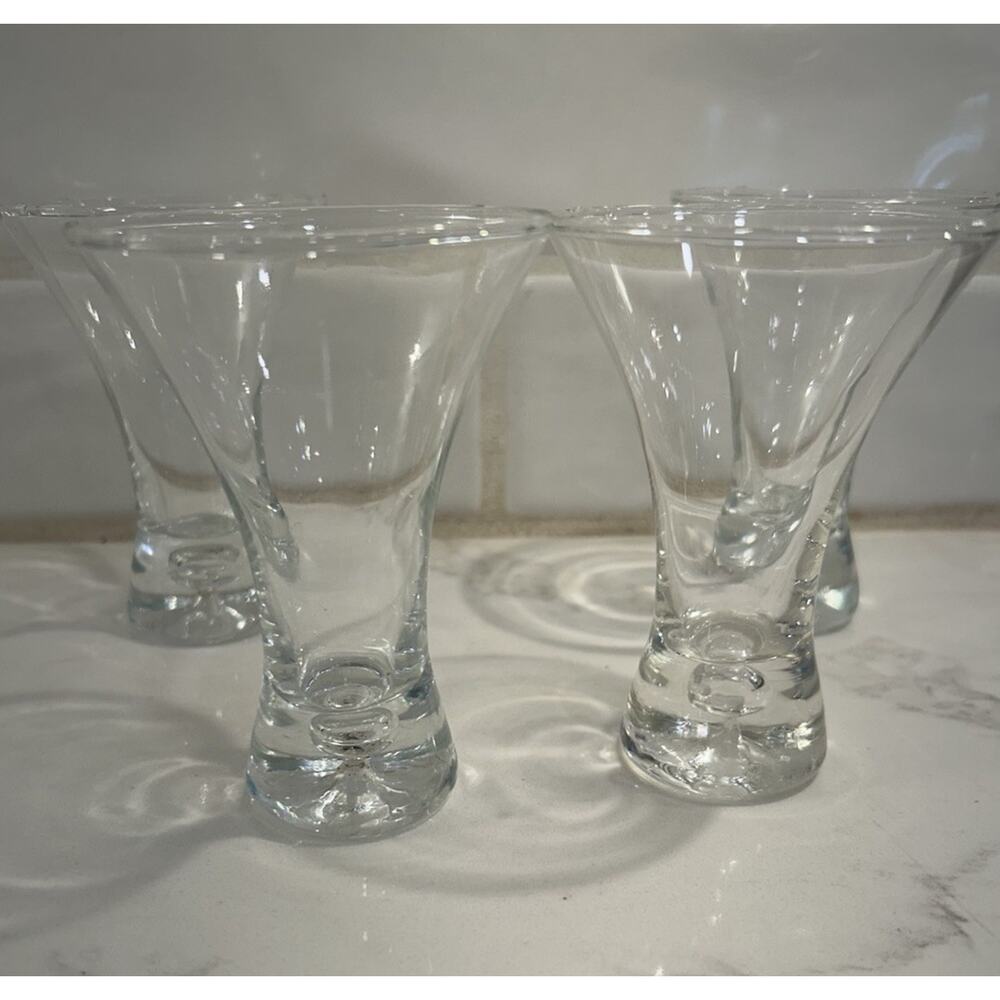 Vtg Set of 4 Stemless Martini or Shot Glass Controlled Bubble Ball 4” Glasses